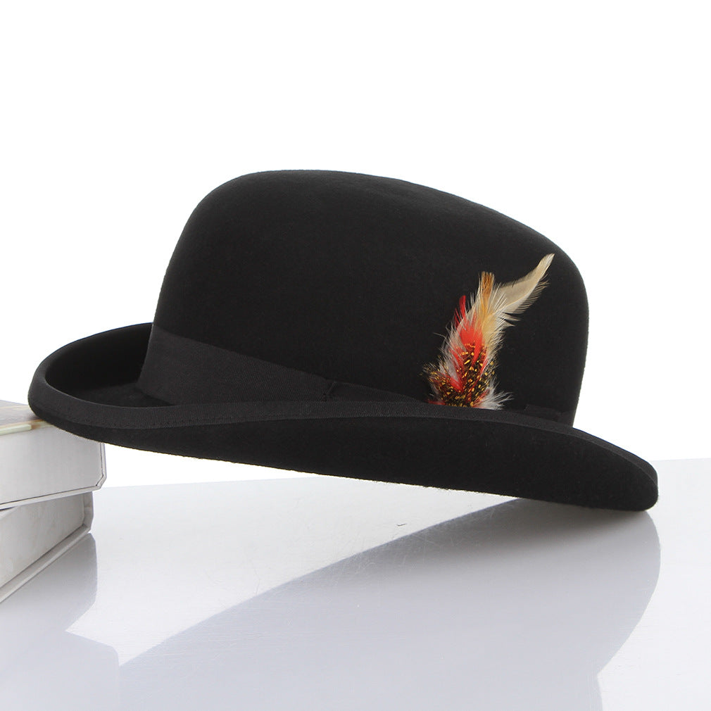 Feather Decorated Black Bowler Hat