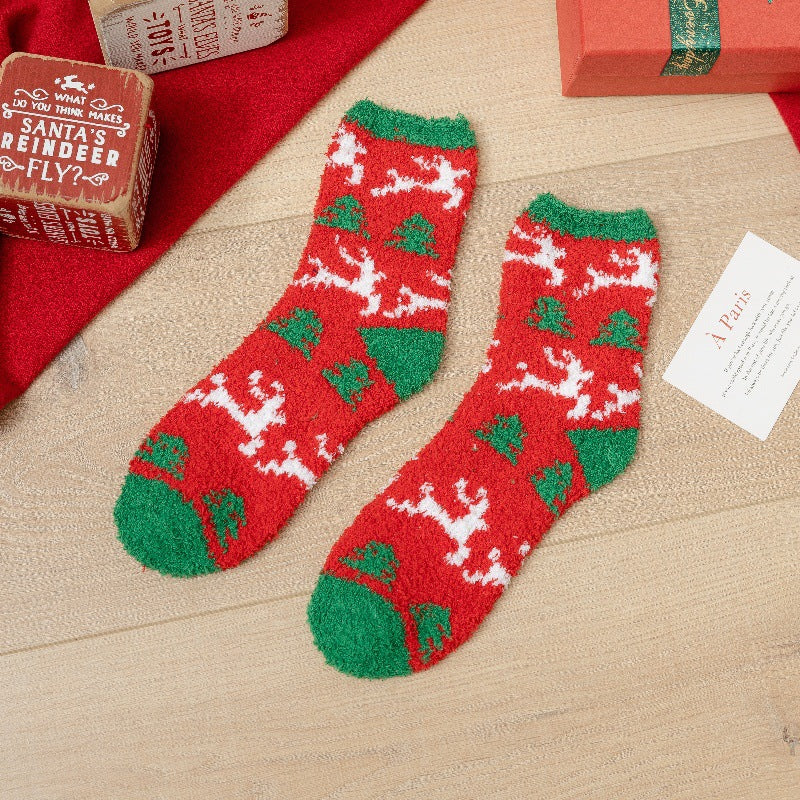 Christmas Pattern Coral Velvet Christmas Stockings