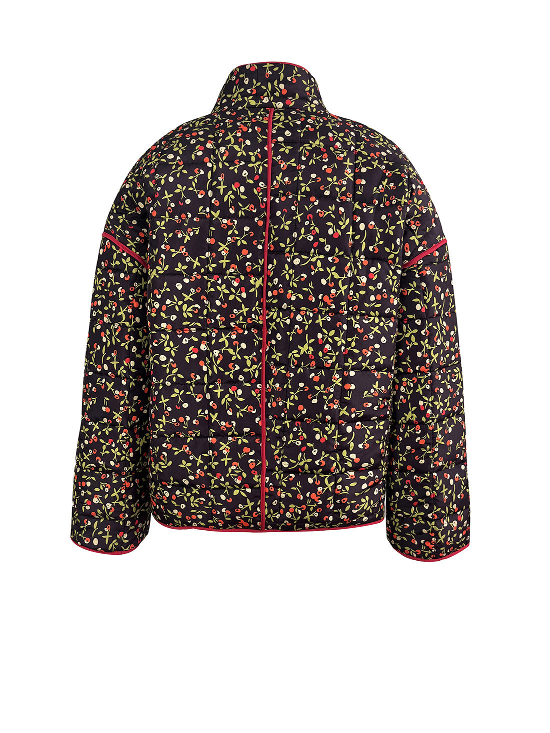 Flower Print Pocket Clip Cotton Drop Shoulder Jacket