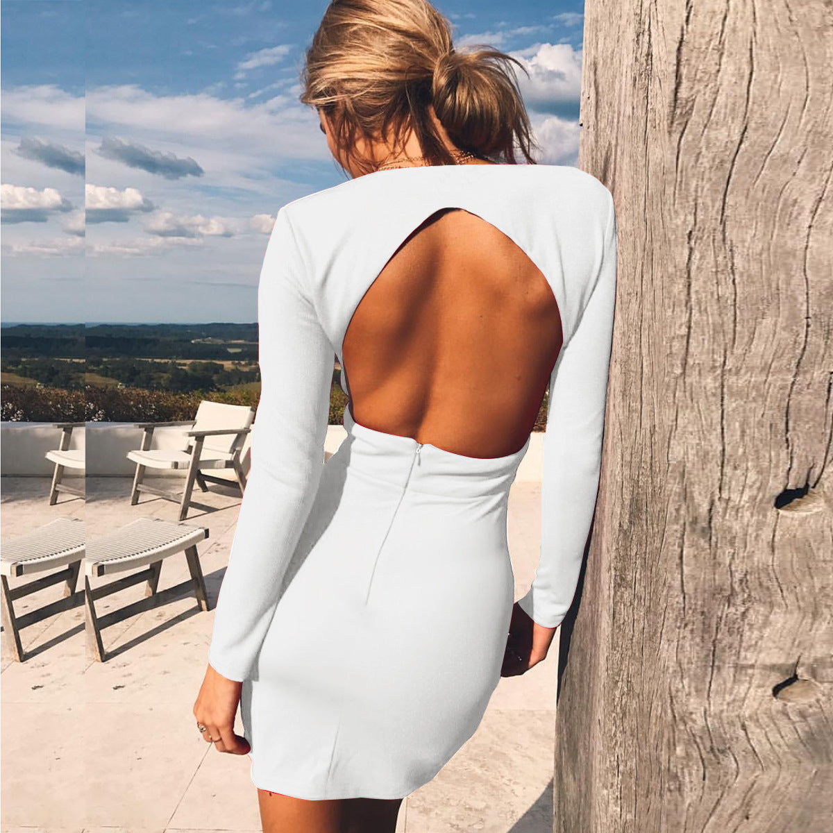 Deep V Backless Slim-Fit Mini Dress