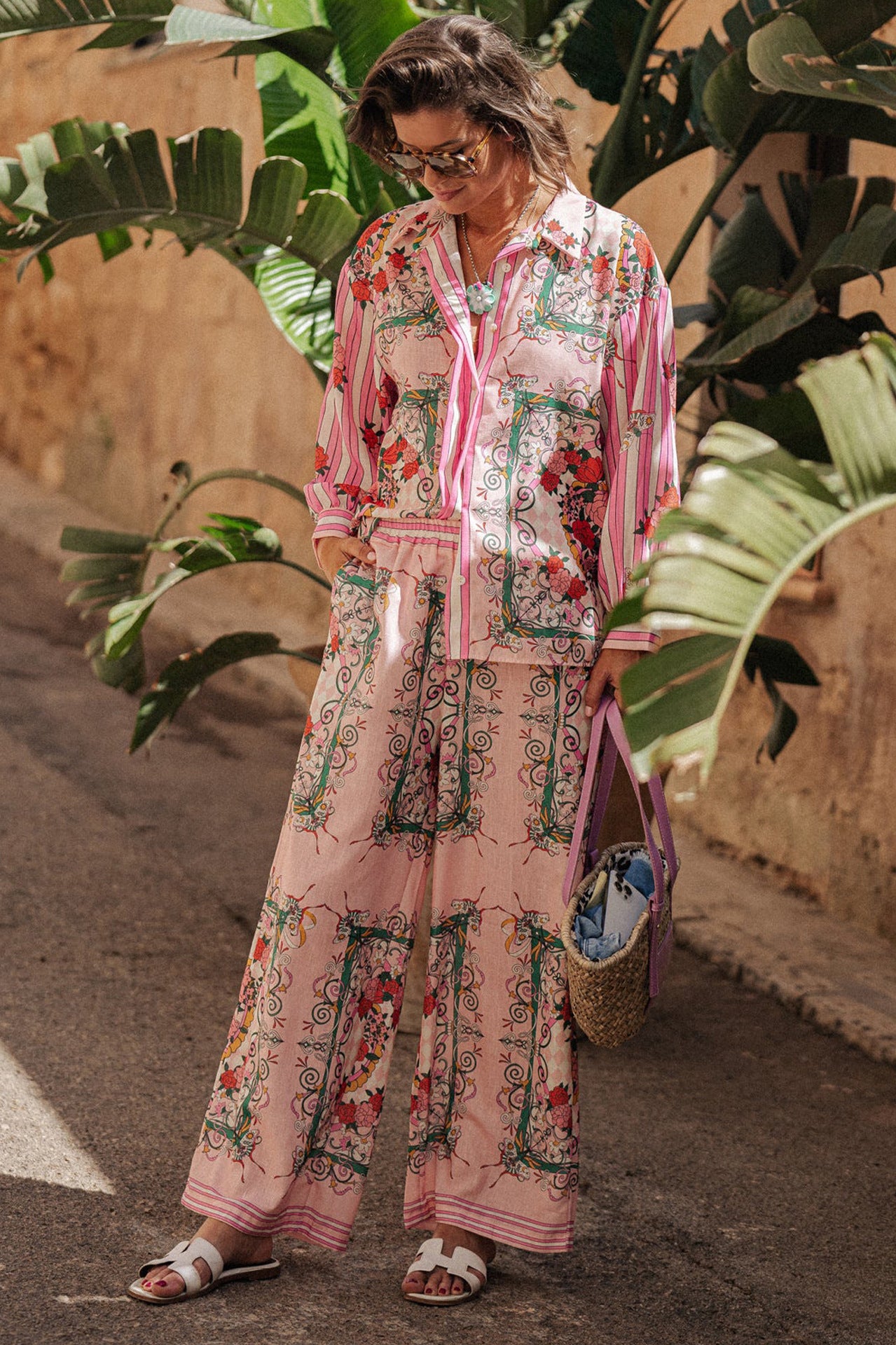 Loose Printed Shirt And Trousers Leisure Vacation Set