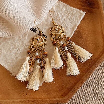 Boho Style Beads With Pearl Fringe Earrings