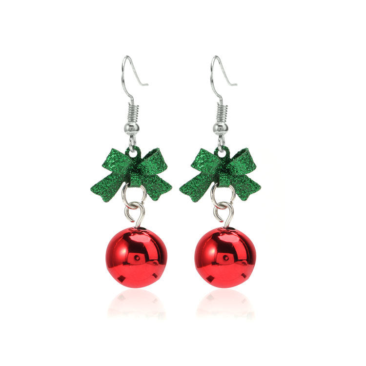 Shiny Bow And Red Ball Earrings