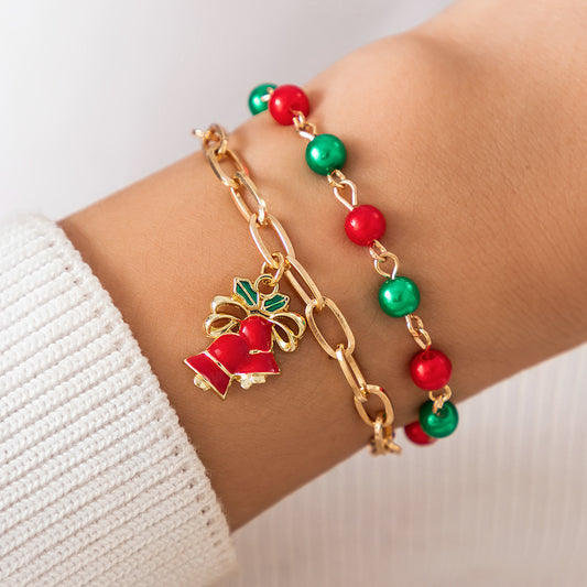 Beaded Bell Christmas Tree Pendant Bracelet