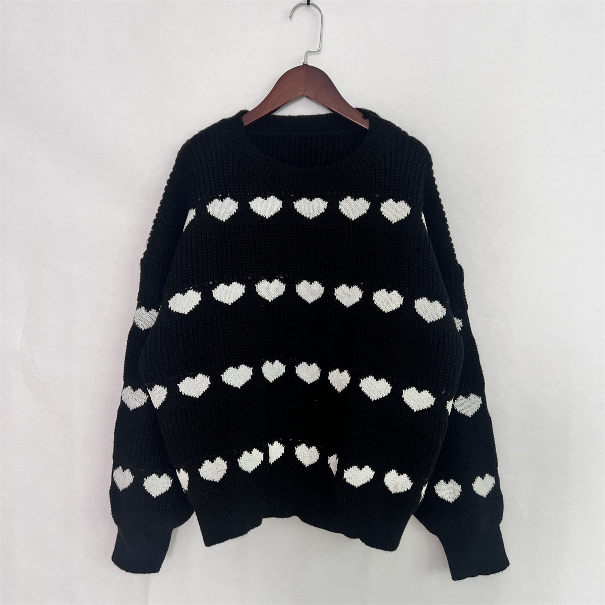 Lovey Red Heart Stripe Knitted Sweater