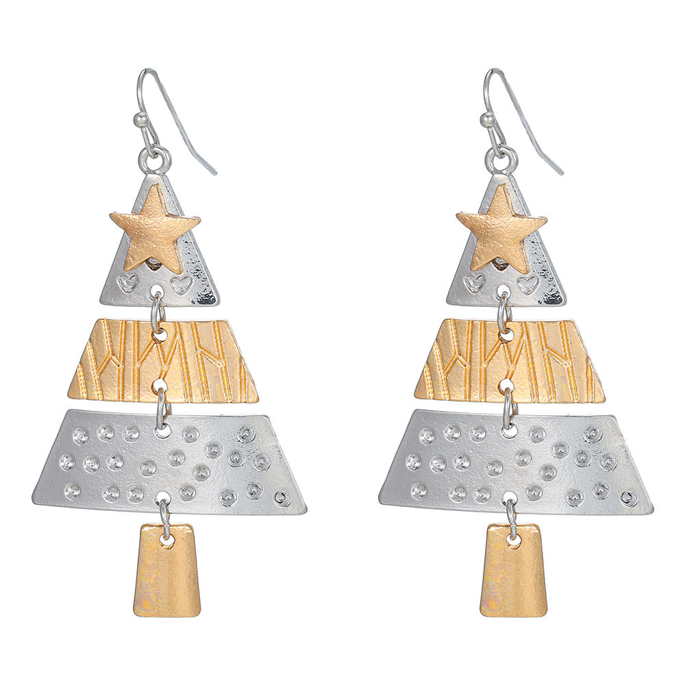 Spliced Metal Christmas Tree Earrings