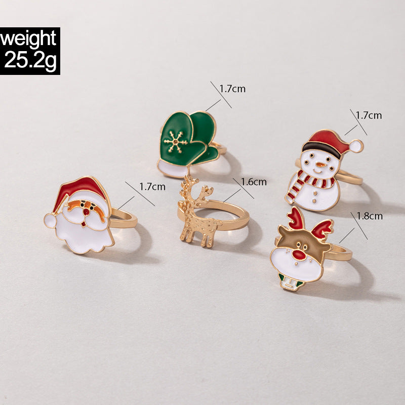 Santa Elk Christmas Ring Set