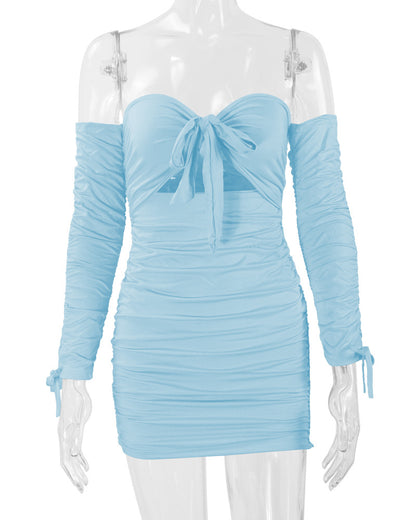 Strapless Bow Pleated Mini Dress