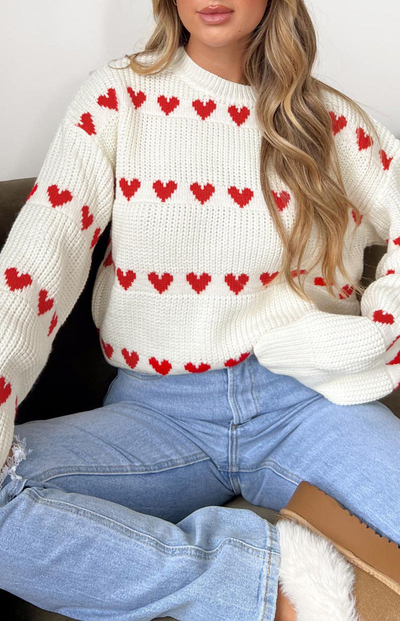 Lovey Red Heart Stripe Knitted Sweater