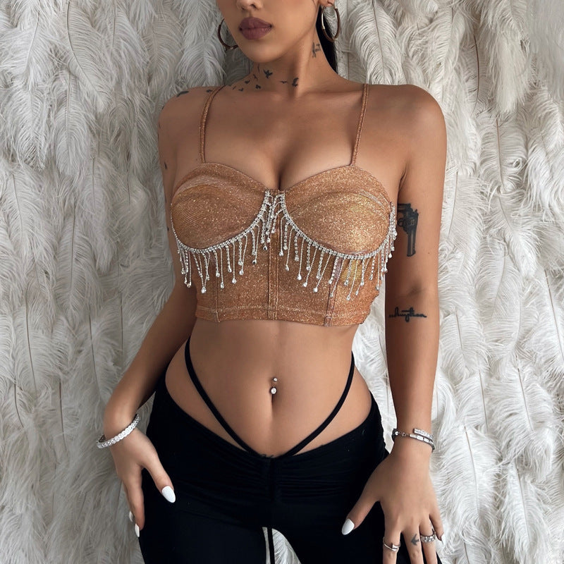 Rhinestone Tassel Halter Corset