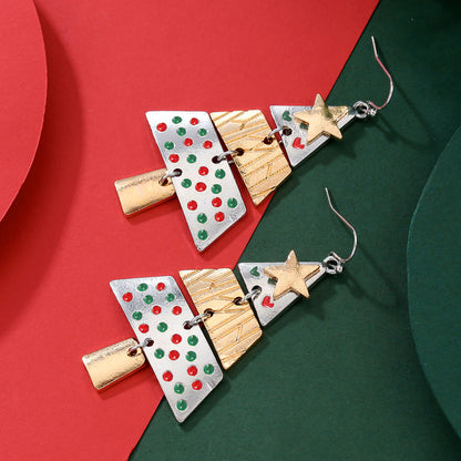 Spliced Metal Christmas Tree Earrings