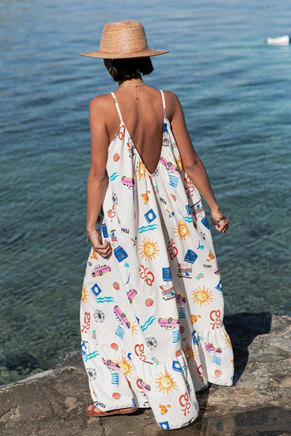 Vacation Beach V-Neck Floral Print Maxi Dress