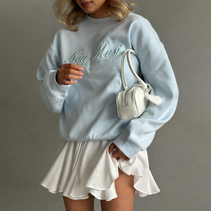 Candy-Colored Letter-Embroidered Crew-Neck Hoodie