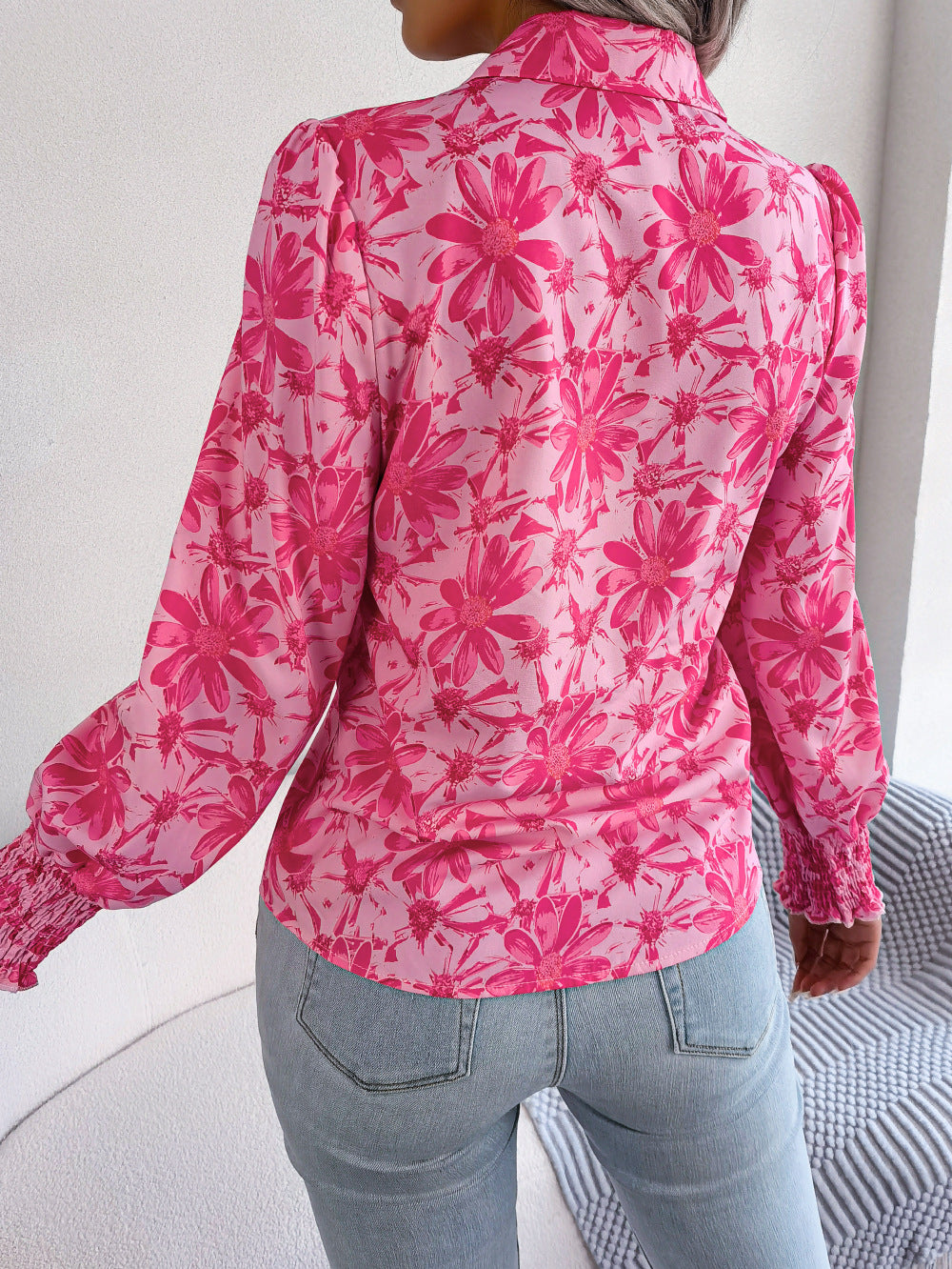 Lantern Sleeve Floral Print Shirt