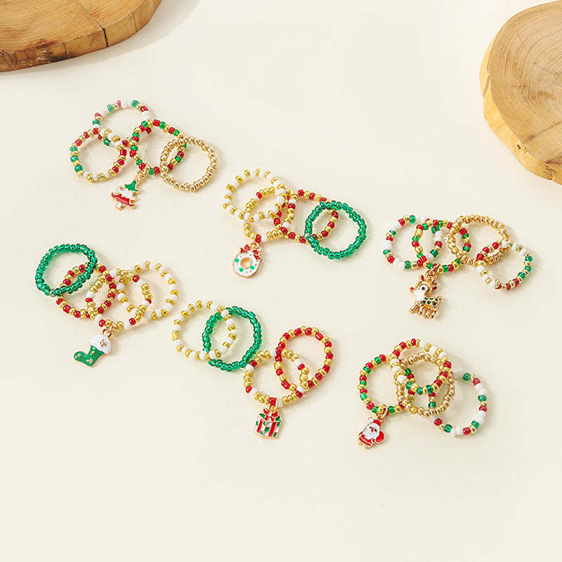 Christmas Beaded Pendant Rings Set