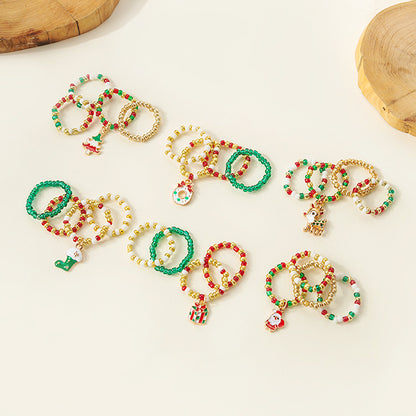 Christmas Beaded Pendant Rings Set