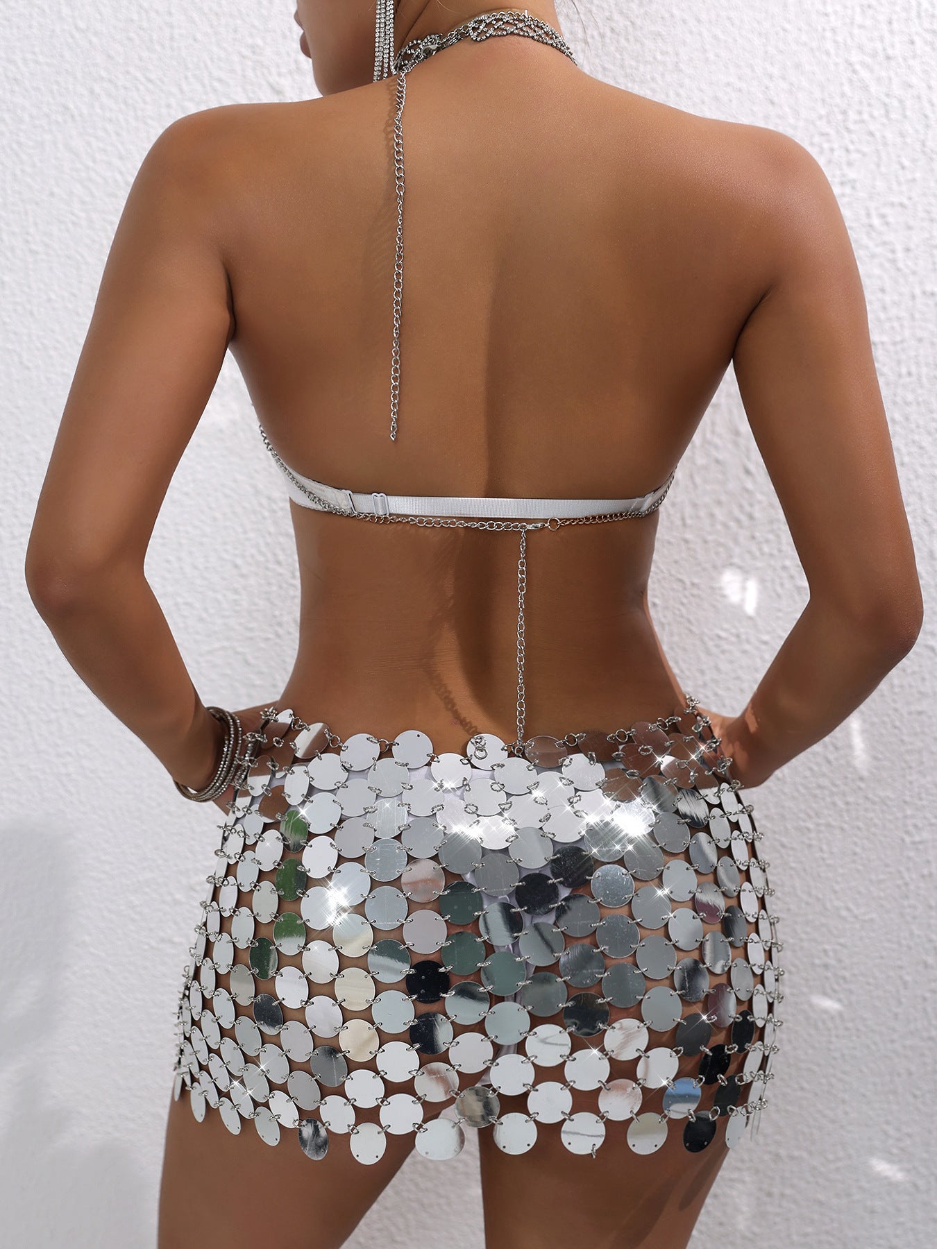 Halter Backless Sequin Mini Dress