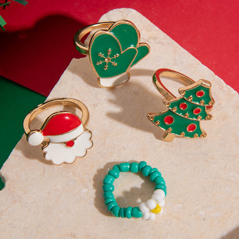 Santa Elk Christmas Ring Set