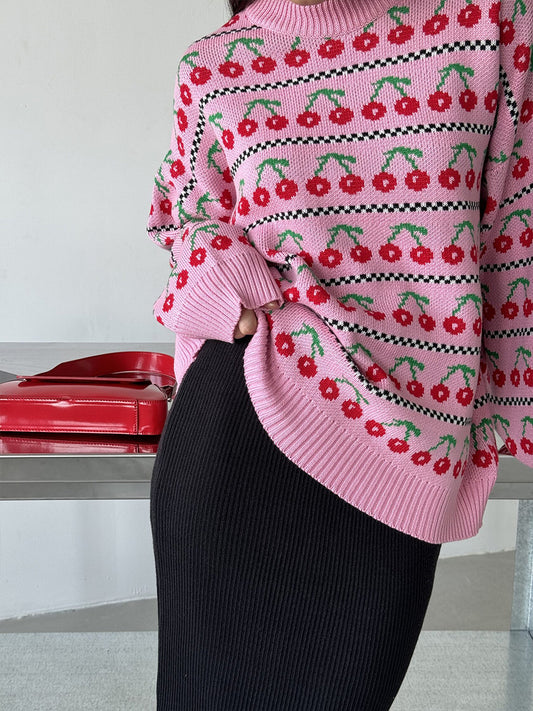 Cherry Stripe Knit Sweater