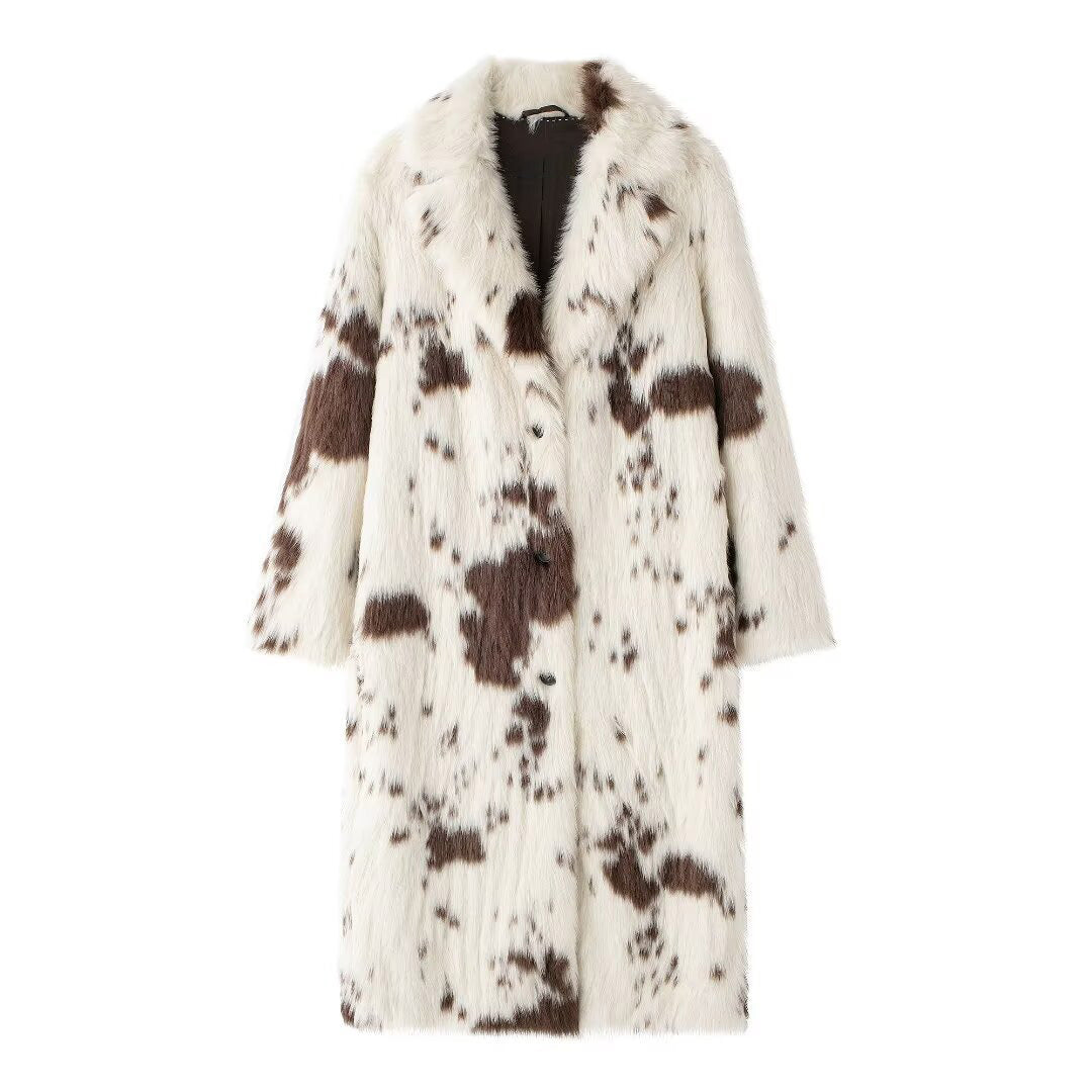 Cow Pattern Faux Fur Coat