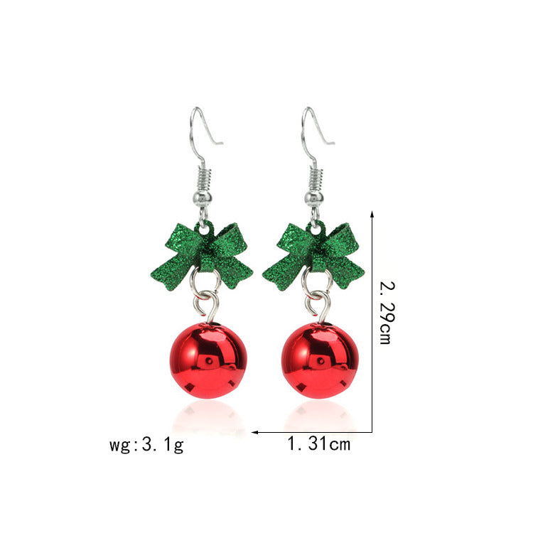 Shiny Bow And Red Ball Earrings