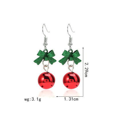 Shiny Bow And Red Ball Earrings