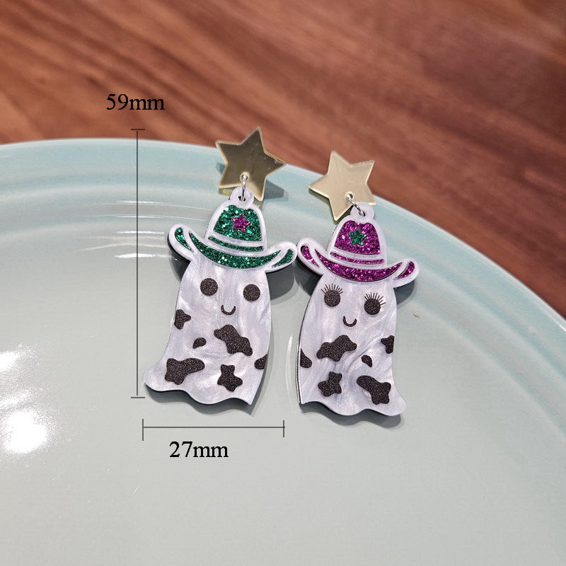 Halloween Cute Western Cowboy Hat Five-pointed Star Earrings