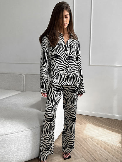 Zebra Print Shirt And Pants Two-Piece Set