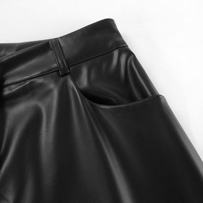 High-Waist Wide-legged Straight-Leg Faux Leather Pant