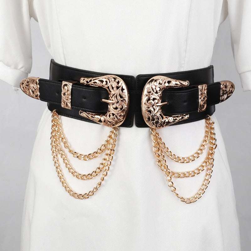 Waist Seal Hollow Double Buckle Chain