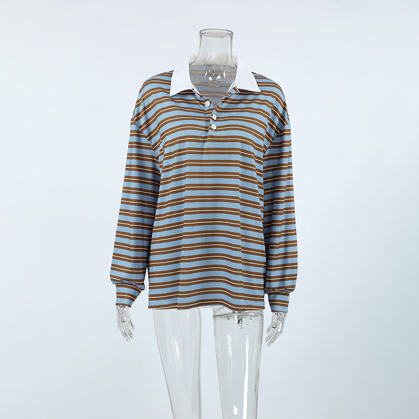 Contrasting Color Stripes Loose Drop Shoulder Sweatshirt