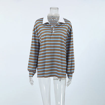 Contrasting Color Stripes Loose Drop Shoulder Sweatshirt