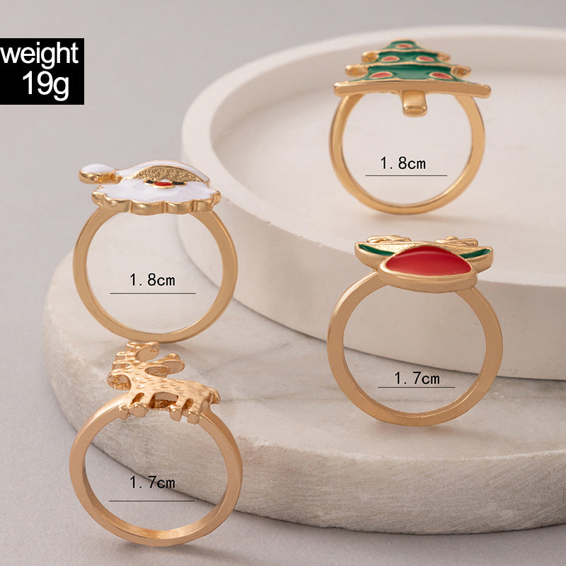 Santa Elk Christmas Ring Set