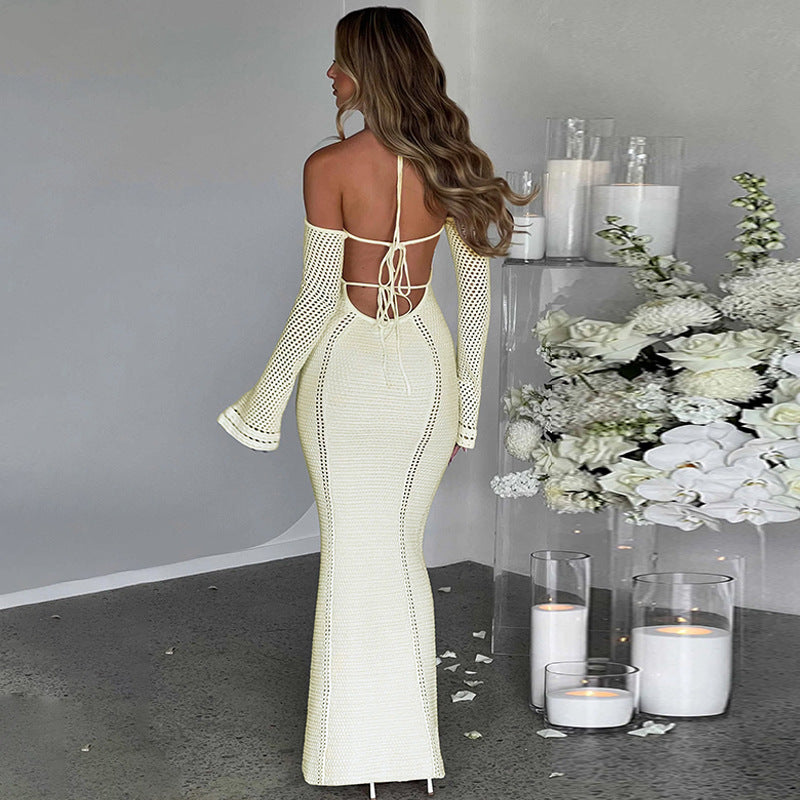 Sexy Backless Suspender Slim Hollow Long Sleeve Dress