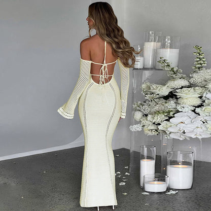 Sexy Backless Suspender Slim Hollow Long Sleeve Dress