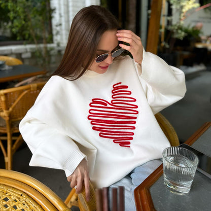 Doodle Heart Crew-Neck Sweater