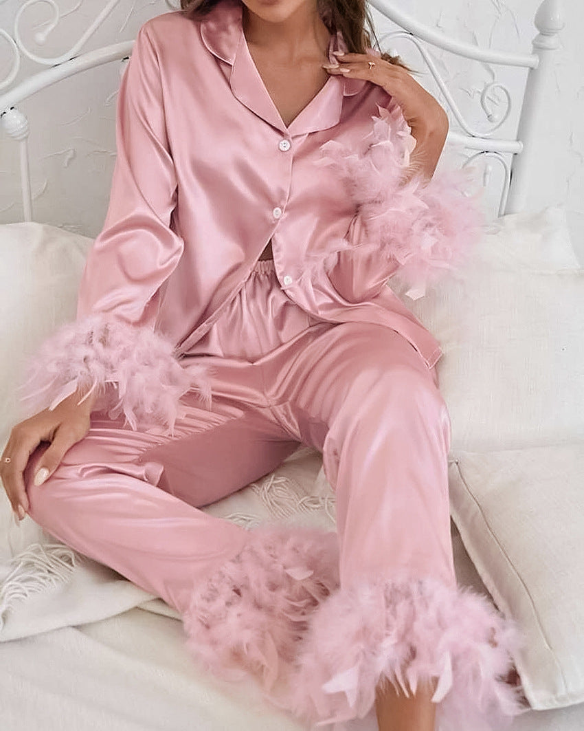 Detachable Feather Cuff Pajama Set