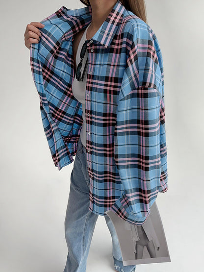 Street Style Vintage Plaid Oversized Shirt