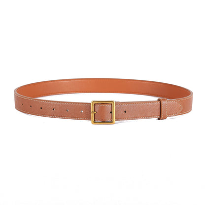 Solid Color Stitched Square Buckle Belt