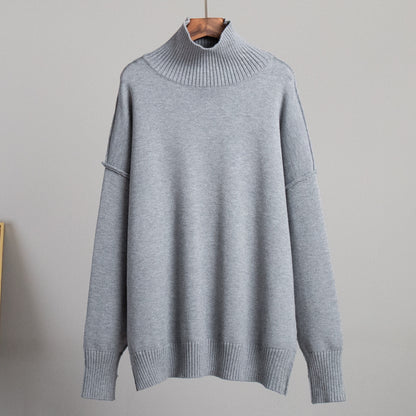 Solid Color High Neck Long Sleeve Knitted Sweater