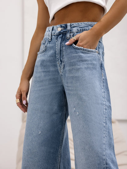 Hot Girls Mid-Waisted Straight Leg Wide-Leg Jeans