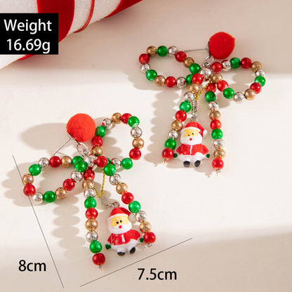 Christmas Beaded Bow Santa Earrings