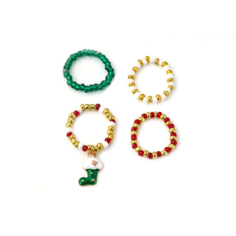 Christmas Beaded Pendant Rings Set