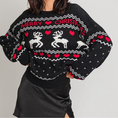 Merry Christmas Elk Heart Sweater