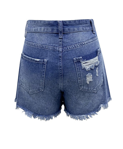 Casual High-Waisted Tasseled Buttoned Shorts