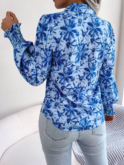 Lantern Sleeve Floral Print Shirt