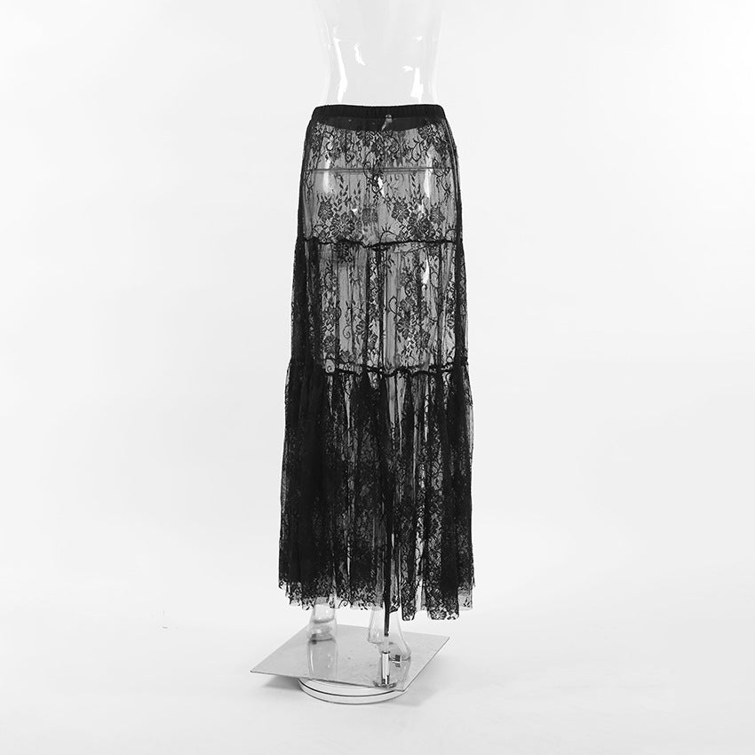 Black Lace See-Through Skirt