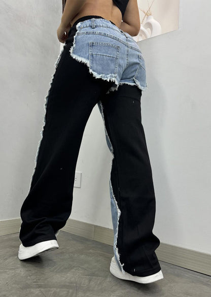 Patchwork Denim Fabric Sweatpants