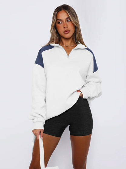 Zip Lapel Colliding Color Block Sweatshirt