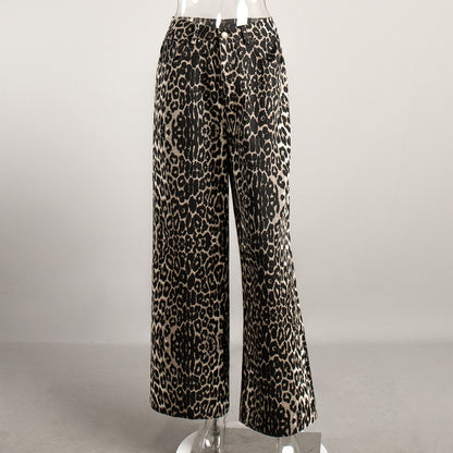 Leopard Print Wide-Leg Floor-Length Pants